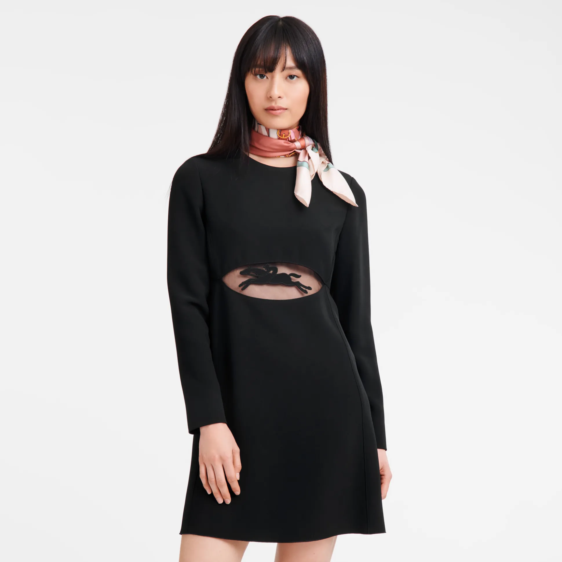 kurzes_kleid_mit_cutout_mit_logomotiv_1.webp Longchamp Kurzes Kleid mit Cut-Out mit Logo-Motiv^Damen Kleider & Röcke